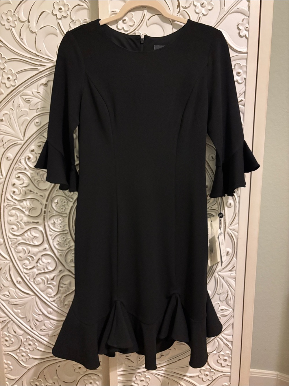 Adrianna Papell Black Ruffle Hem Midi Dress